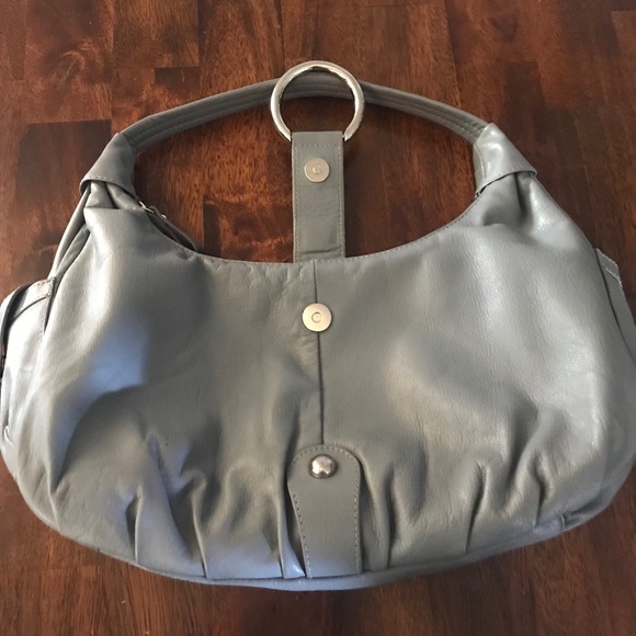 Italian Gray Leather Michael Rome Slouch Satchel Purse - Picture 4 of 16